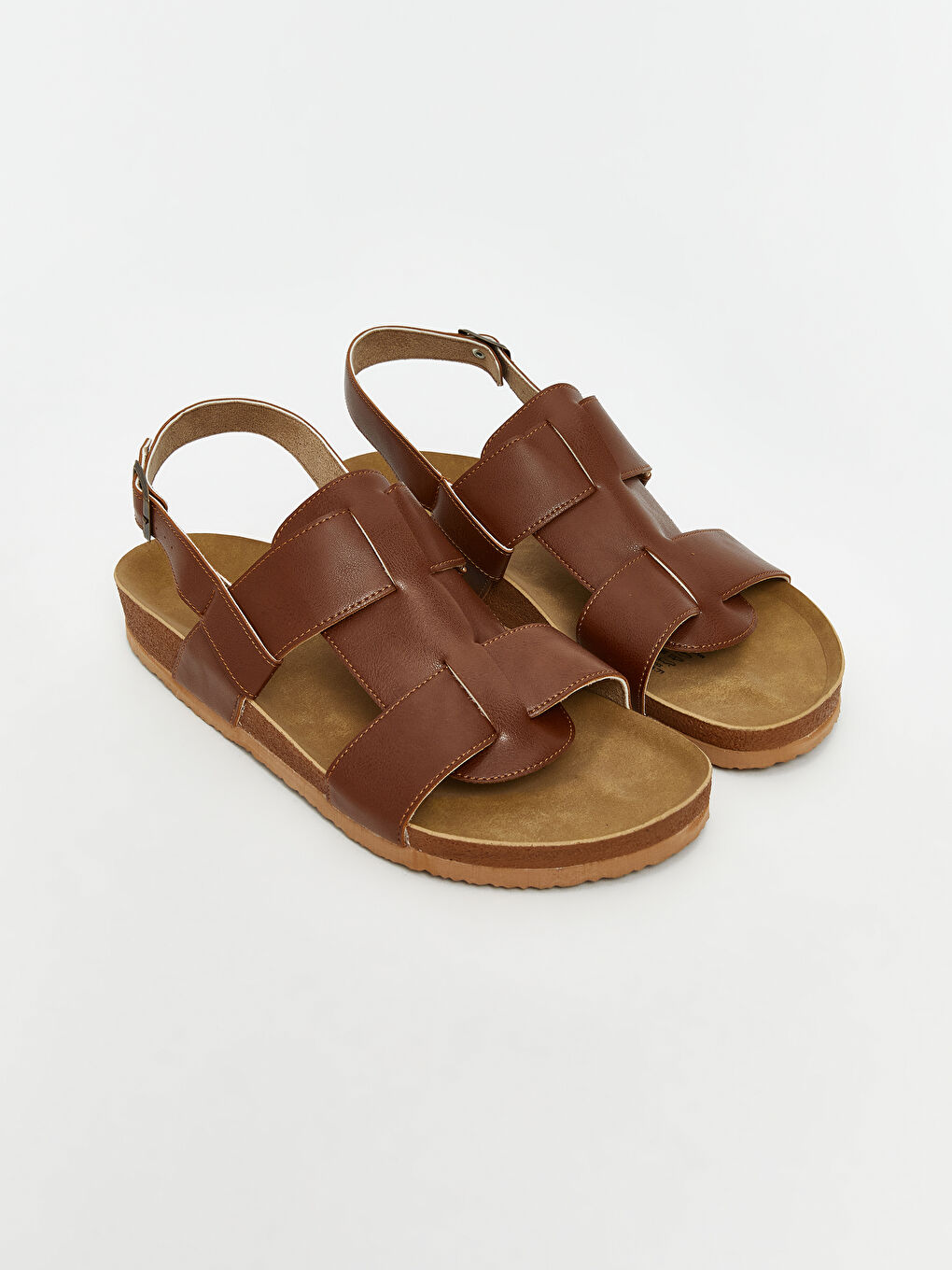 Kahverengi Deri Görünümlü Erkek Sandalet