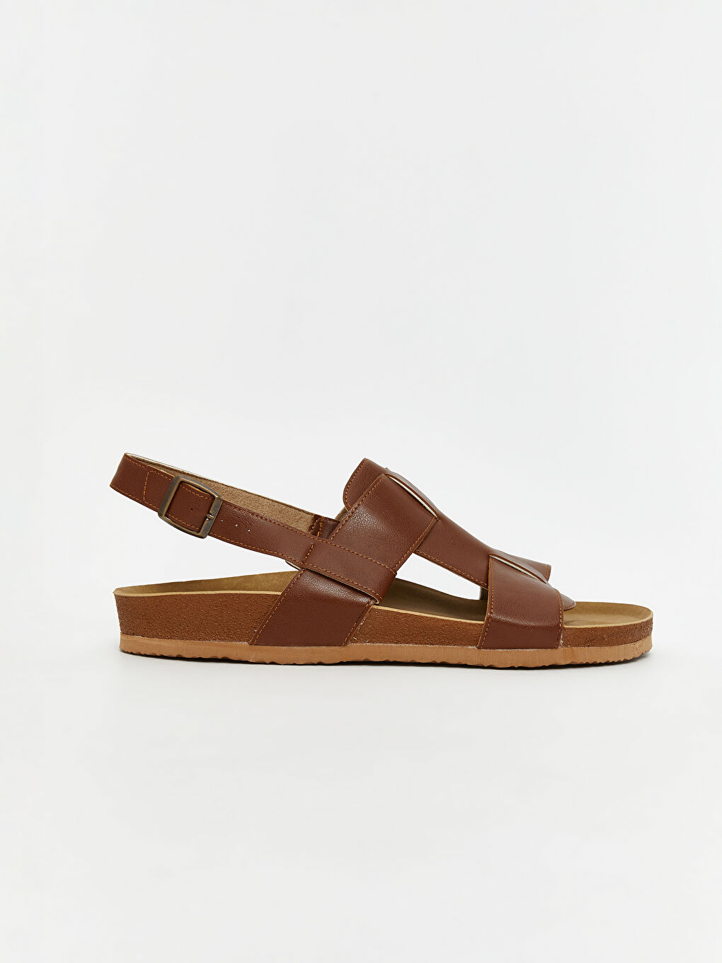 Kahverengi Deri Görünümlü Erkek Sandalet-1