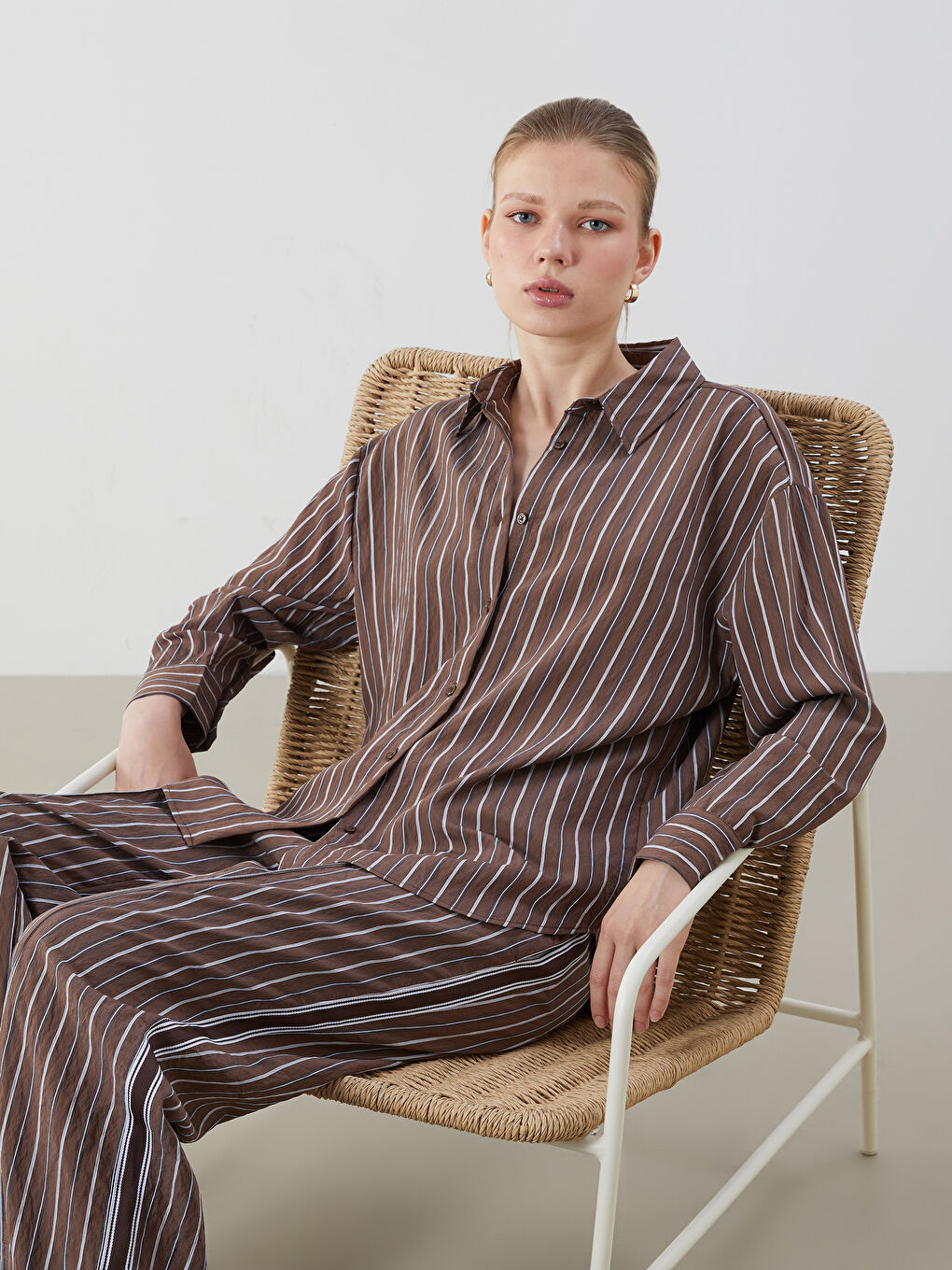 Striped Oversize Women's Shirt -S5PL99Z8-LEW