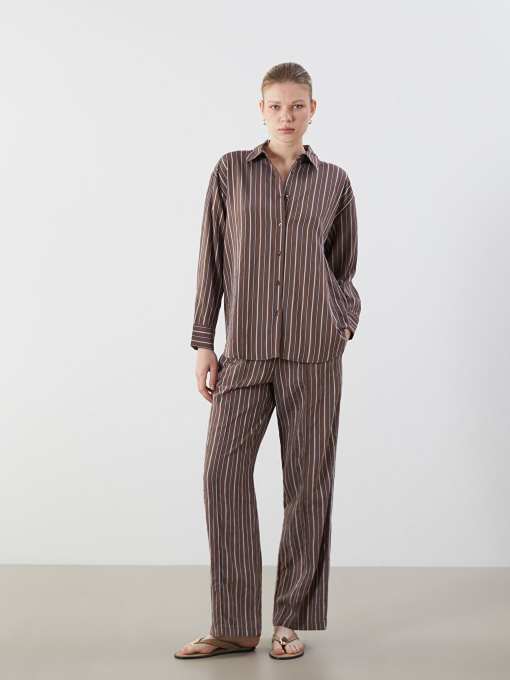 Striped Oversize Women's Shirt -S5PL99Z8-LEW