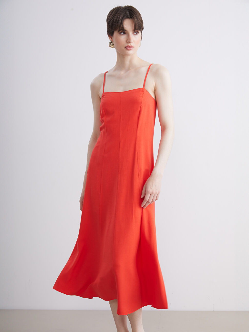 LCW Vision Square Collar Linen Blend A-Line Dress -S5PM98Z8-GYE