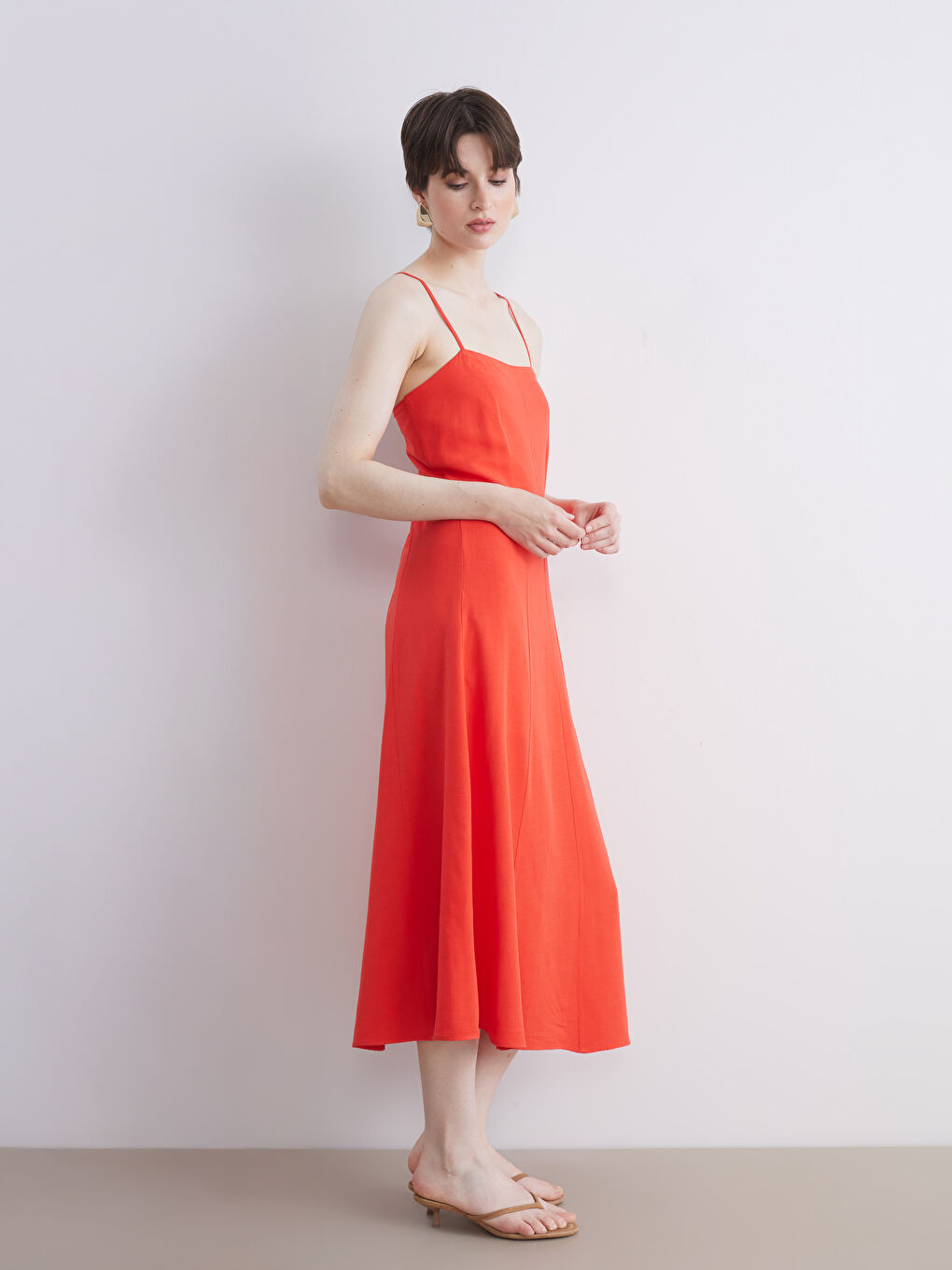 LCW Vision Square Collar Linen Blend A-Line Dress -S5PM98Z8-GYE
