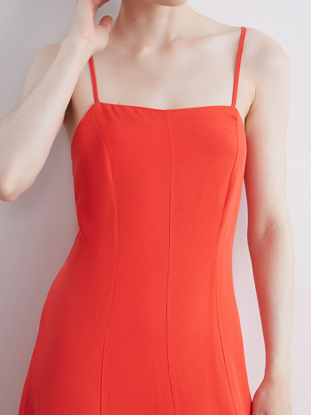 LCW Vision Square Collar Linen Blend A-Line Dress -S5PM98Z8-GYE