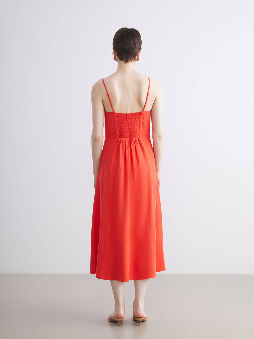 LCW Vision Square Collar Linen Blend A-Line Dress -S5PM98Z8-GYE