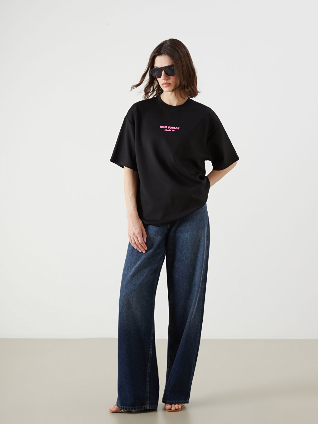 LCW Vision Crew Neck Printed Oversize Women's T-Shirt -S5PM99Z8-CVL