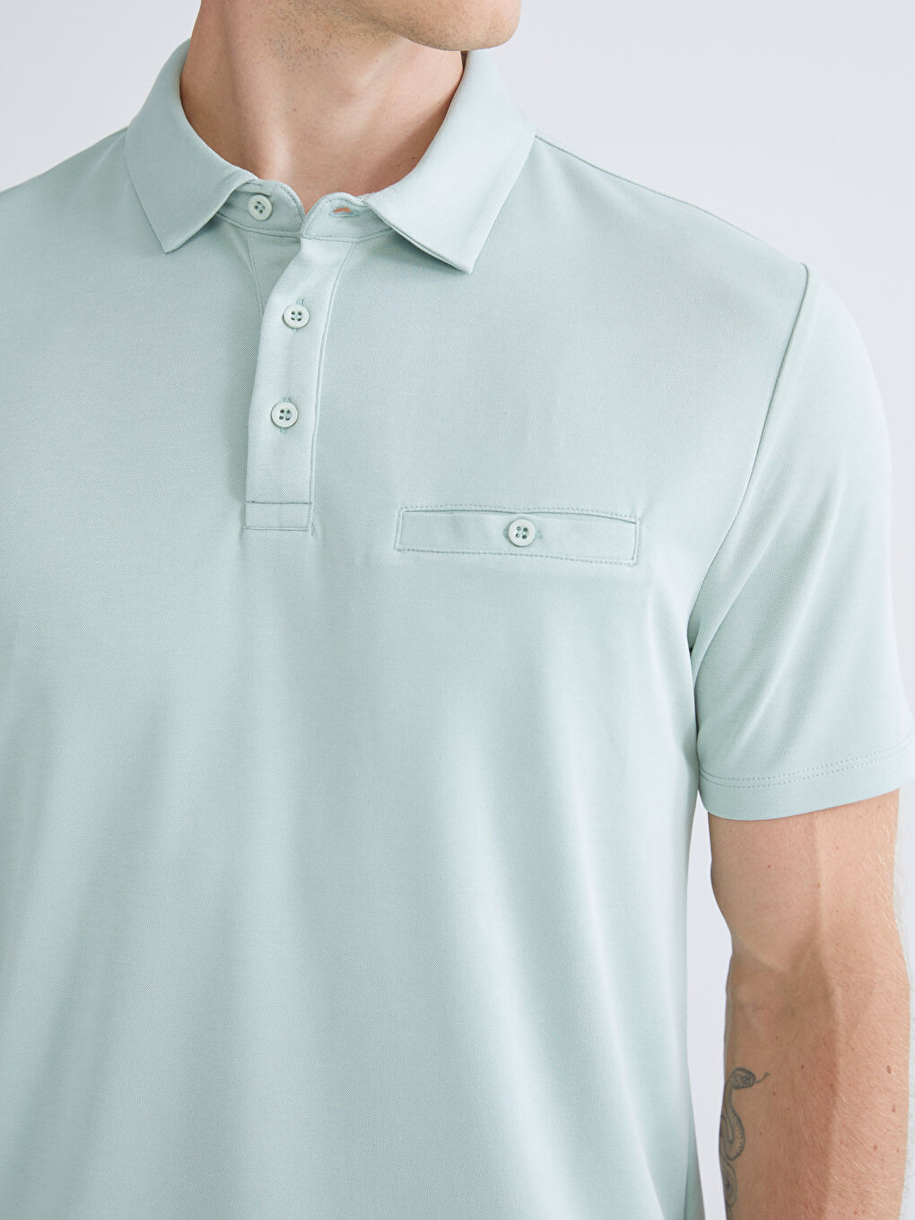 Yeşil Polo Yaka Merserize Görünümlü Erkek Tişört-2