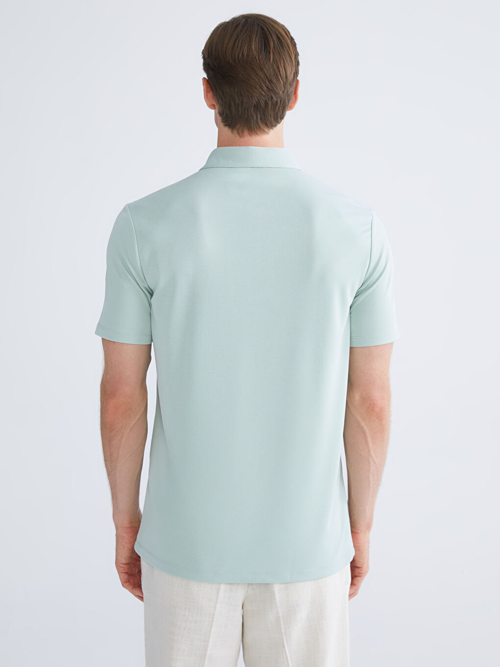 Yeşil Polo Yaka Merserize Görünümlü Erkek Tişört-3