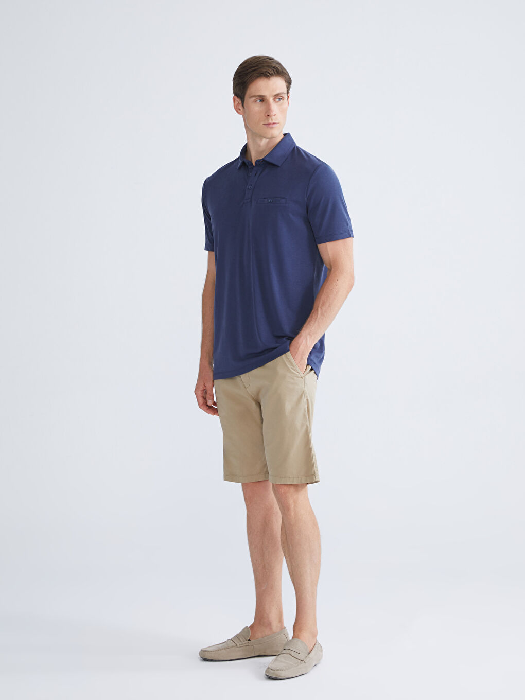 Mavi Polo Yaka Merserize Görünümlü Erkek Tişört-1