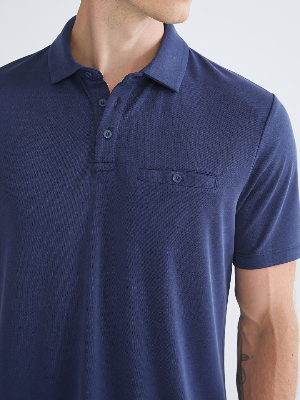 Mavi Polo Yaka Merserize Görünümlü Erkek Tişört-2