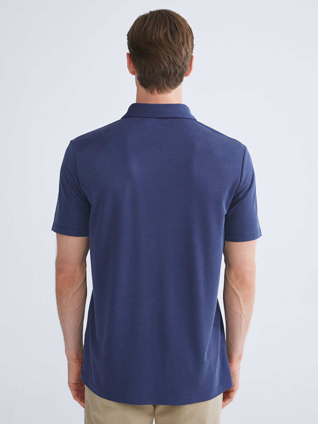 Mavi Polo Yaka Merserize Görünümlü Erkek Tişört-3