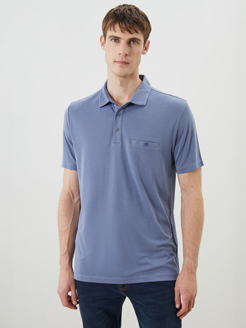 İndigo Polo Yaka Merserize Görünümlü Erkek Tişört