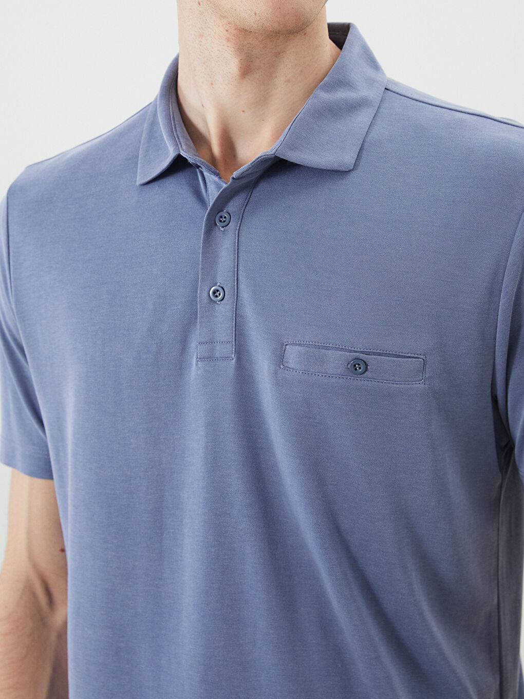 İndigo Polo Yaka Merserize Görünümlü Erkek Tişört-2