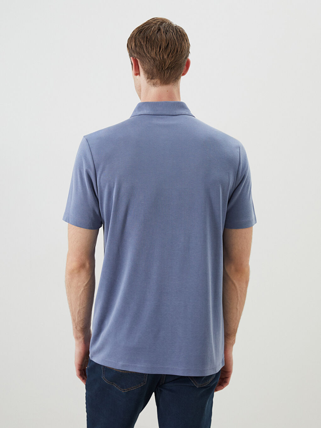 İndigo Polo Yaka Merserize Görünümlü Erkek Tişört-3