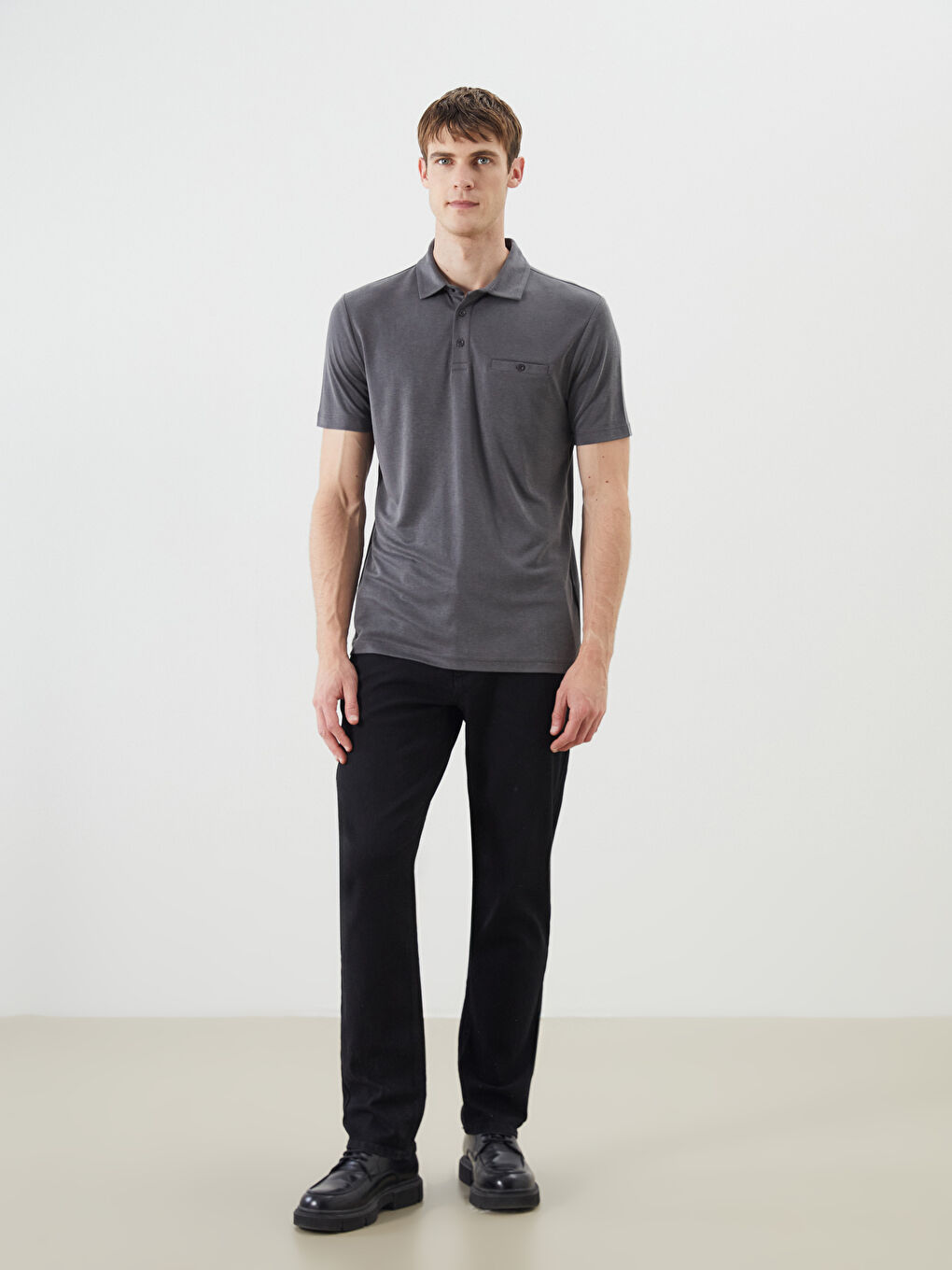Antrasit Polo Yaka Merserize Görünümlü Erkek Tişört-1