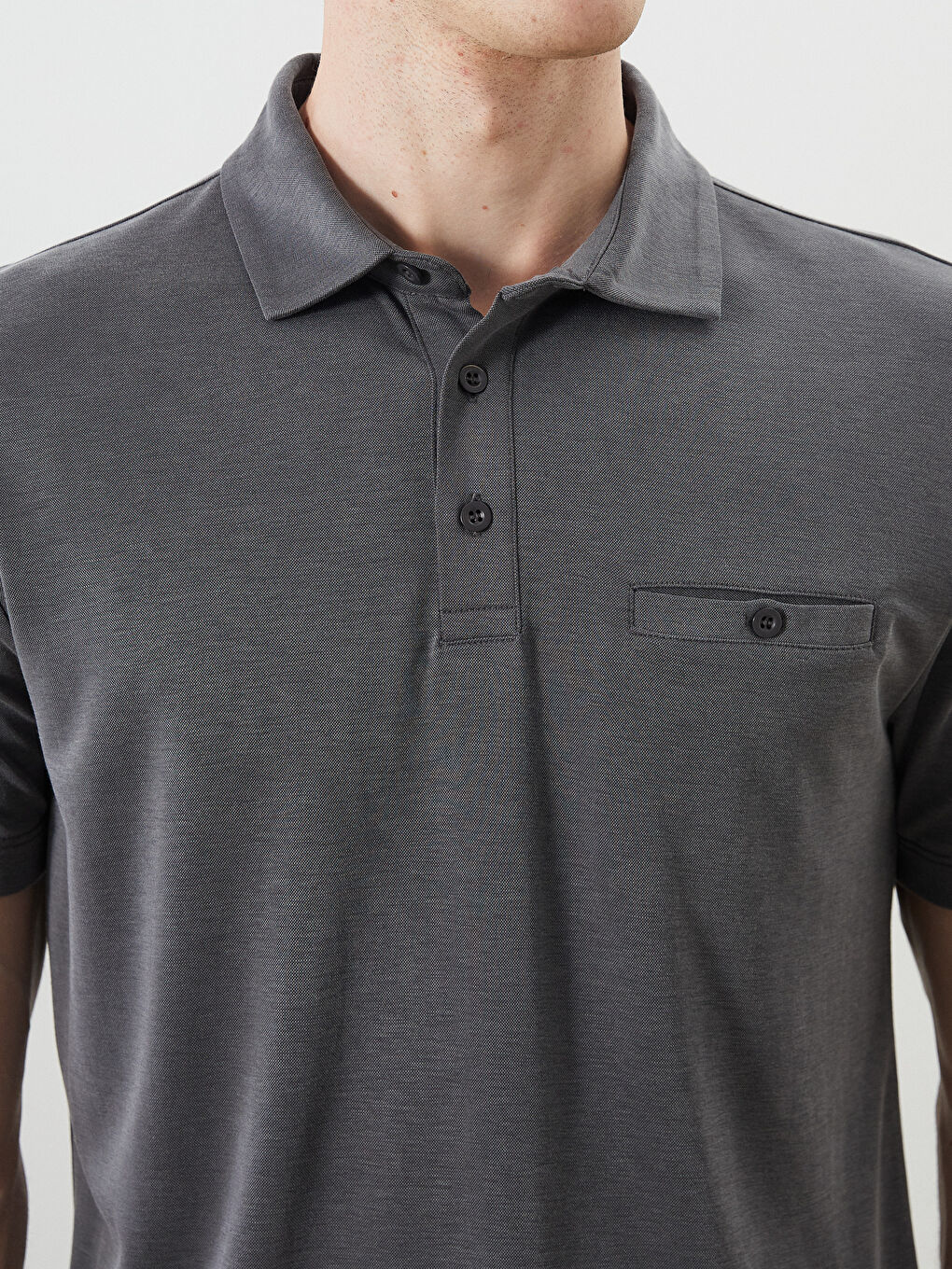 Antrasit Polo Yaka Merserize Görünümlü Erkek Tişört-2