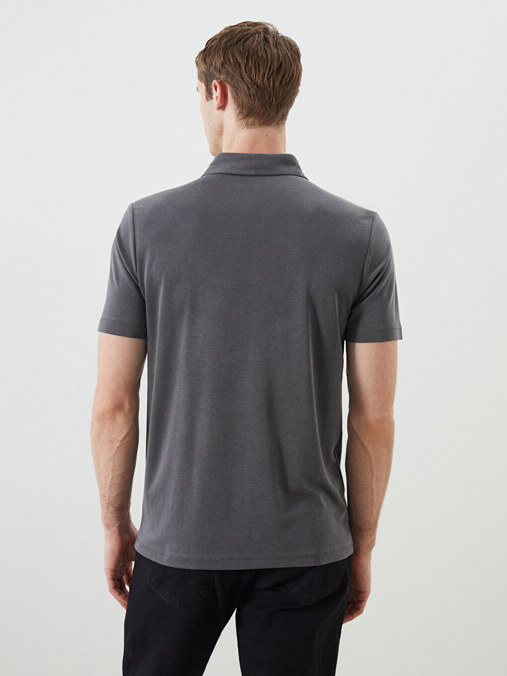 Antrasit Polo Yaka Merserize Görünümlü Erkek Tişört-3