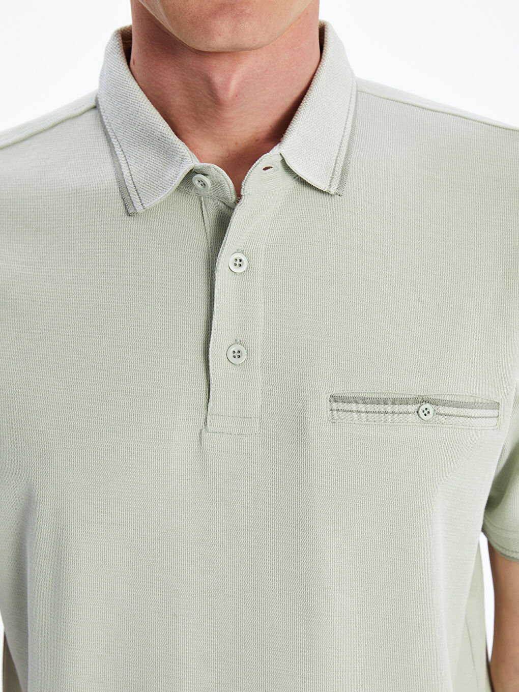 Yeşil Polo Yaka Merserize Görünümlü Erkek Tişört-2