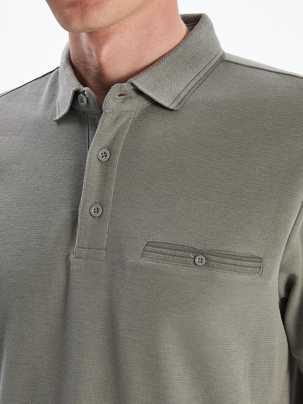 Gri Polo Yaka Merserize Görünümlü Erkek Tişört-2