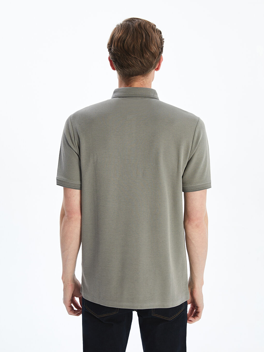Gri Polo Yaka Merserize Görünümlü Erkek Tişört-3