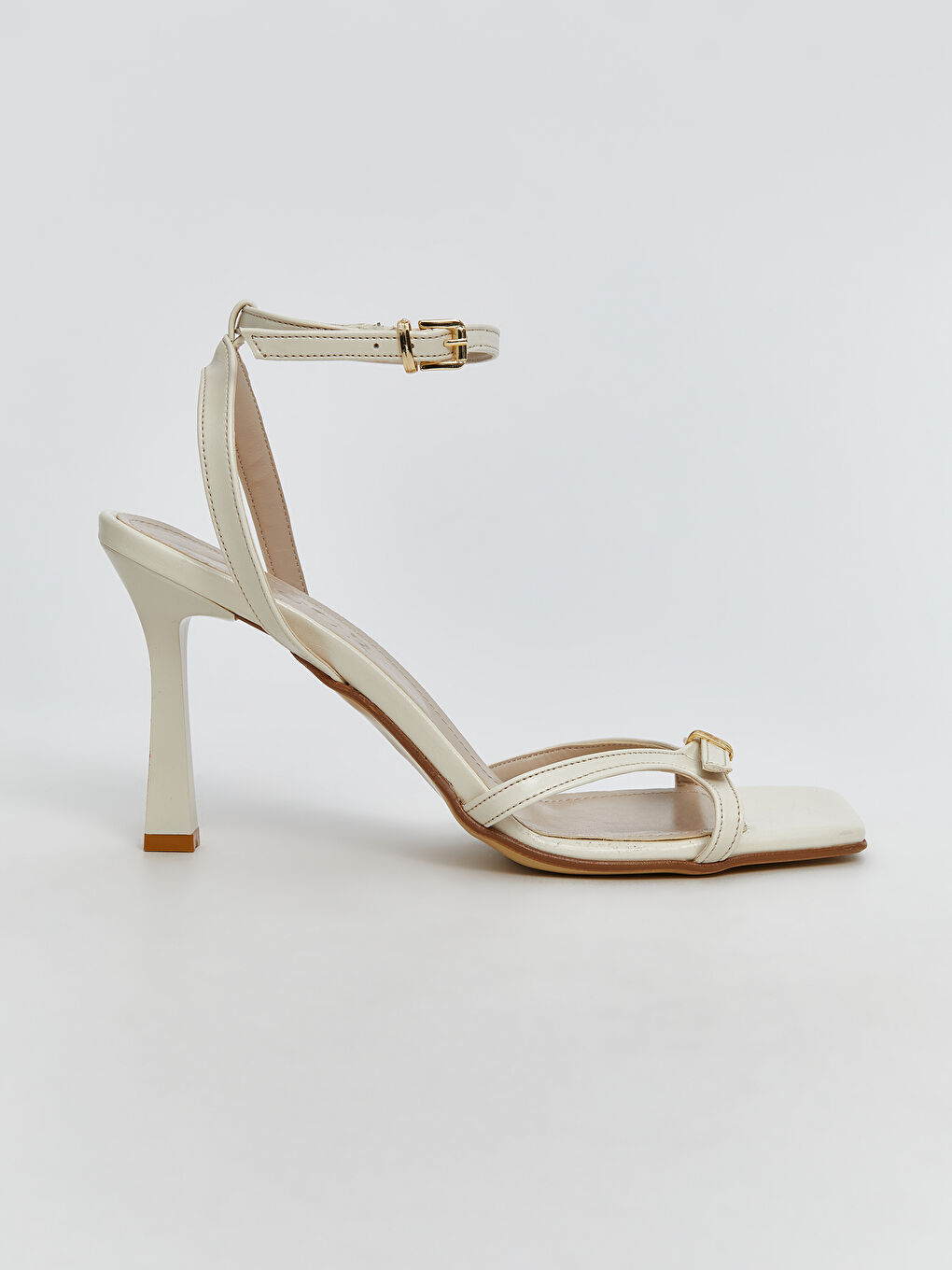 Bej Bilekten Bağlamalı Kadın Topuklu Ayakkabı-1