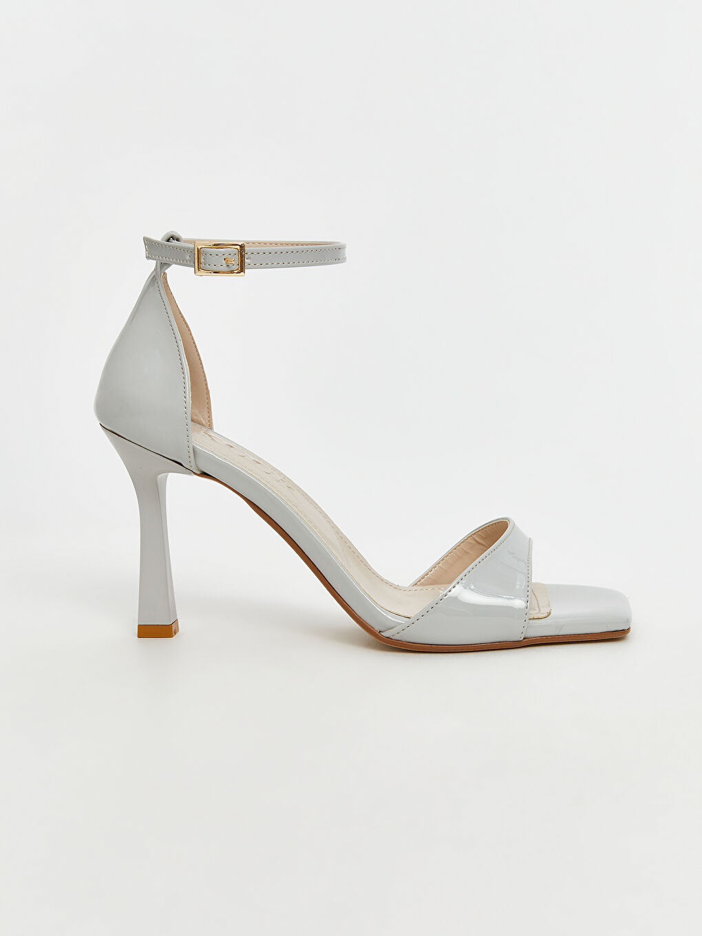 Gri Tek Bantlı Bilekten Bağlamalı Kadın Topuklu Ayakkabı-1