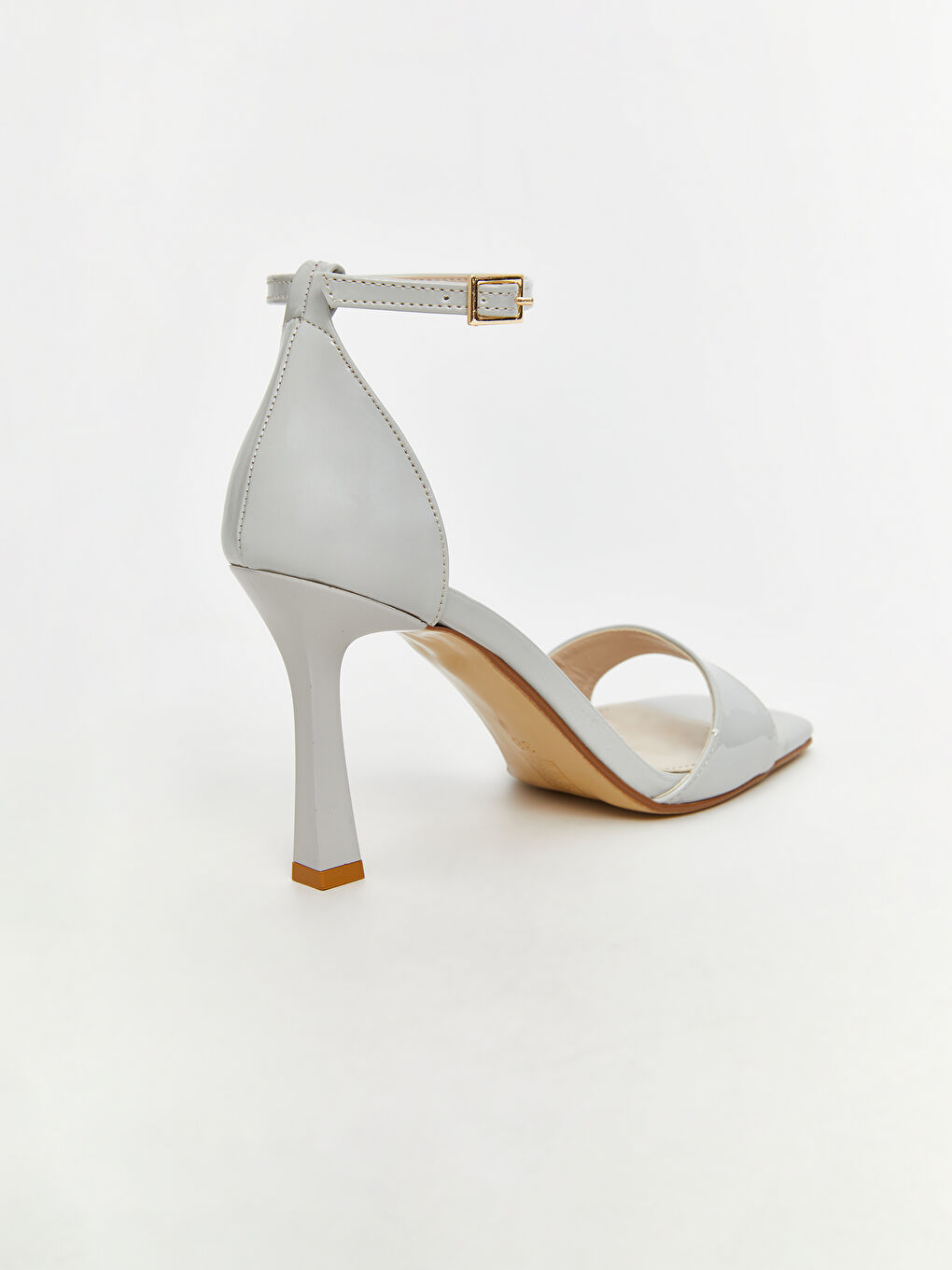 Gri Tek Bantlı Bilekten Bağlamalı Kadın Topuklu Ayakkabı-4