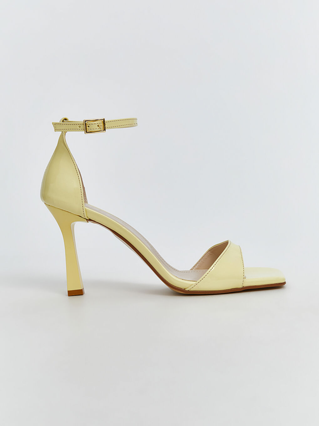 Sarı Tek Bantlı Bilekten Bağlamalı Kadın Topuklu Ayakkabı-1