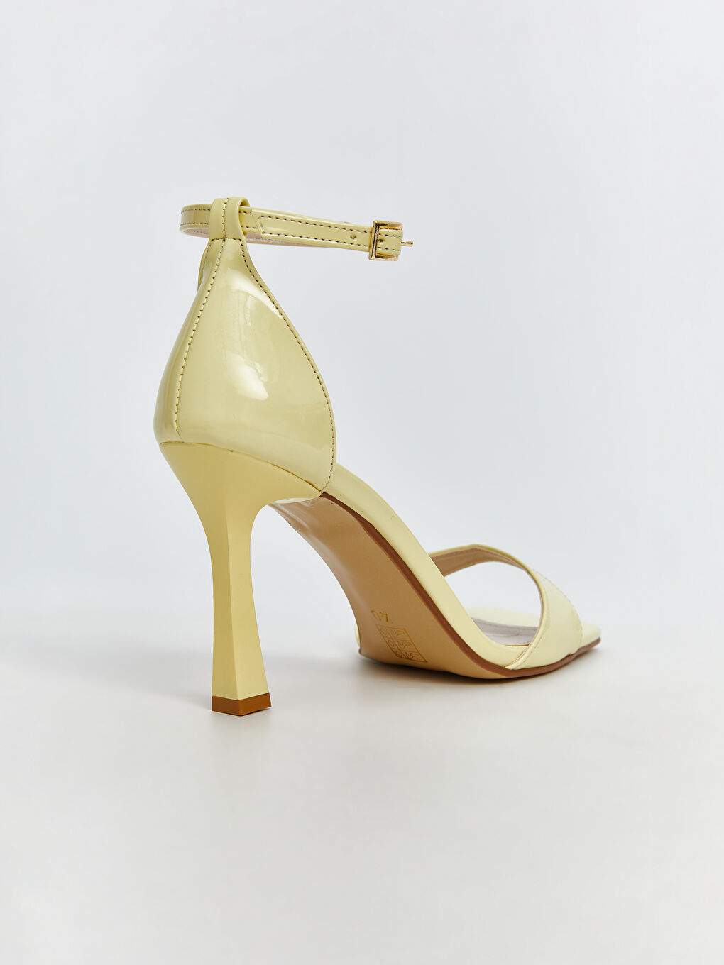 Sarı Tek Bantlı Bilekten Bağlamalı Kadın Topuklu Ayakkabı-4
