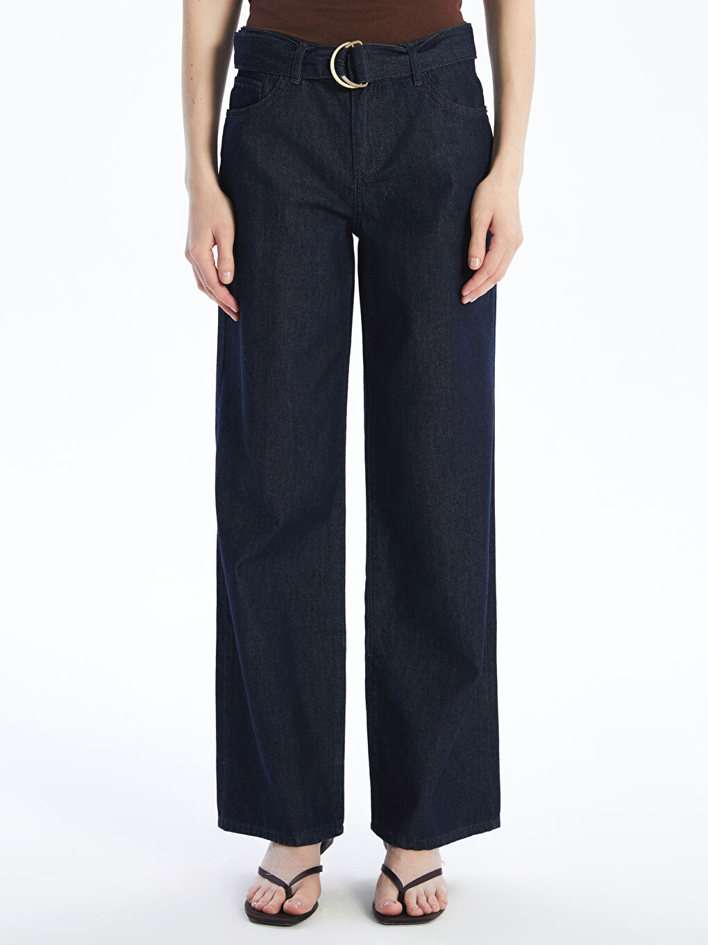 Waist Belted Wideleg Women's Jean Trousers -S5PN63Z8-309