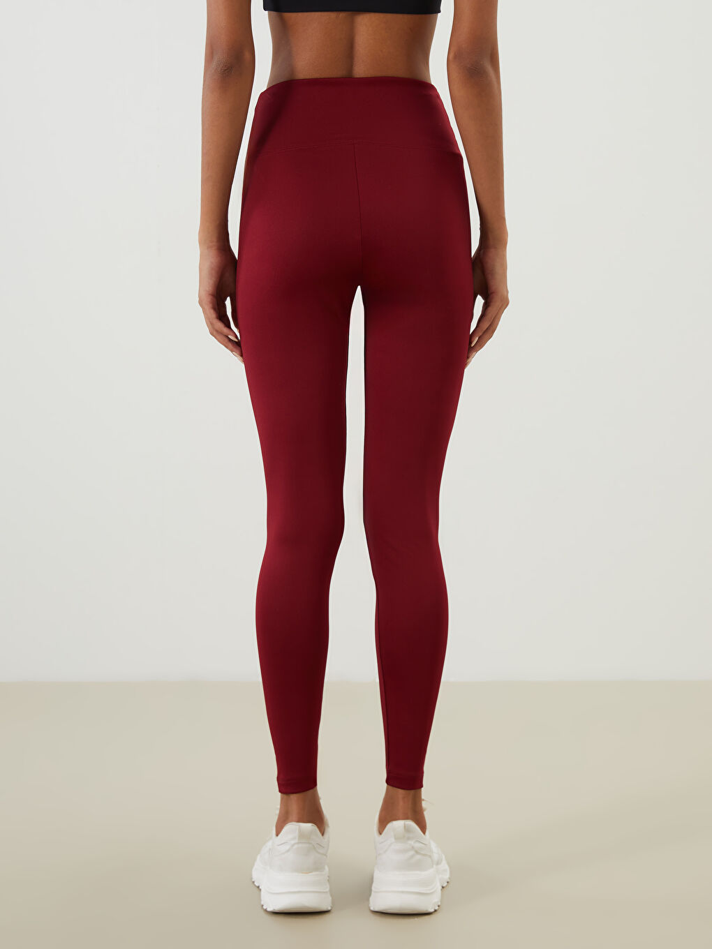 Bordo Beli Lastikli Kadın Spor Tayt-3