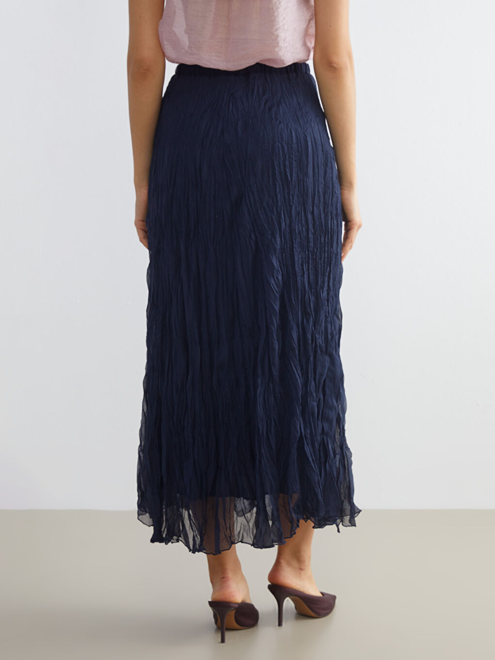 Lacivert Beli Lastikli Pileli Etek-3