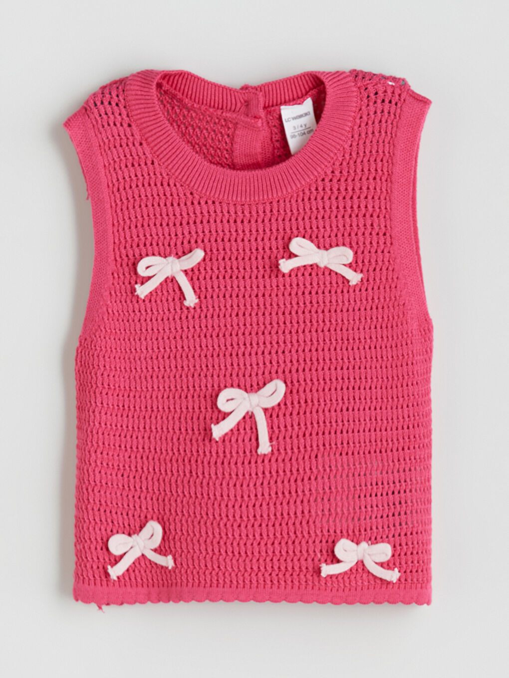 Pembe Kurdele Detaylı Kız Çocuk Triko Süveter