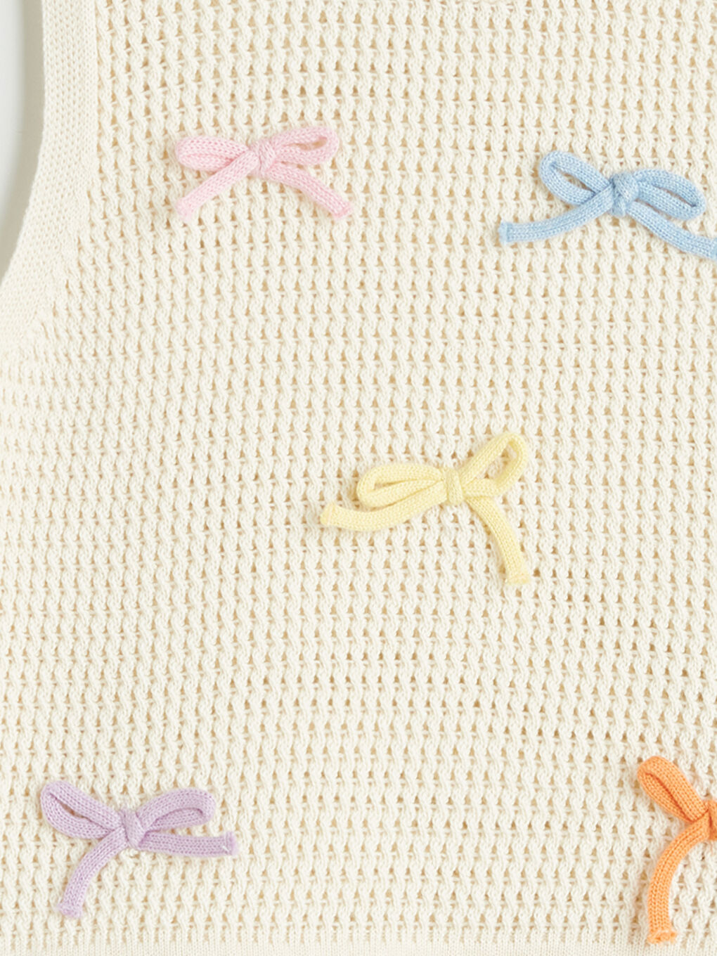 Ekru Kurdele Detaylı Kız Çocuk Triko Süveter-2