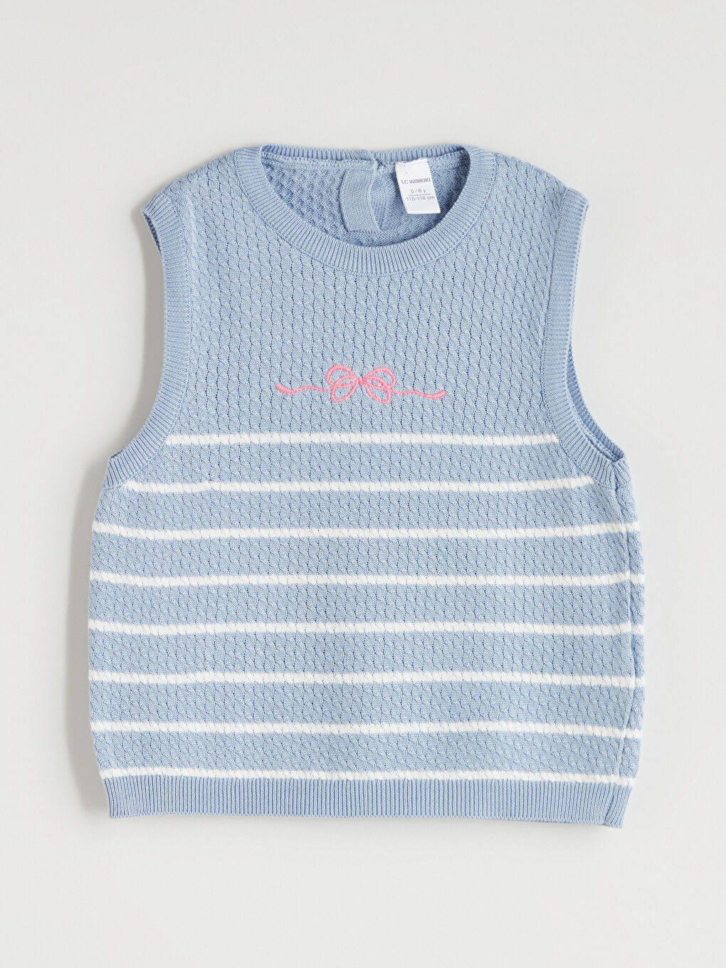 Mavi Kurdele Detaylı Çizgili Kız Çocuk Süveter