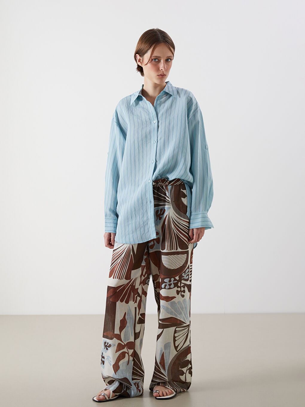LCW Vision Elasticated Waist Patterned Wide Leg Women's Trousers -S5PO14Z8-LQQ