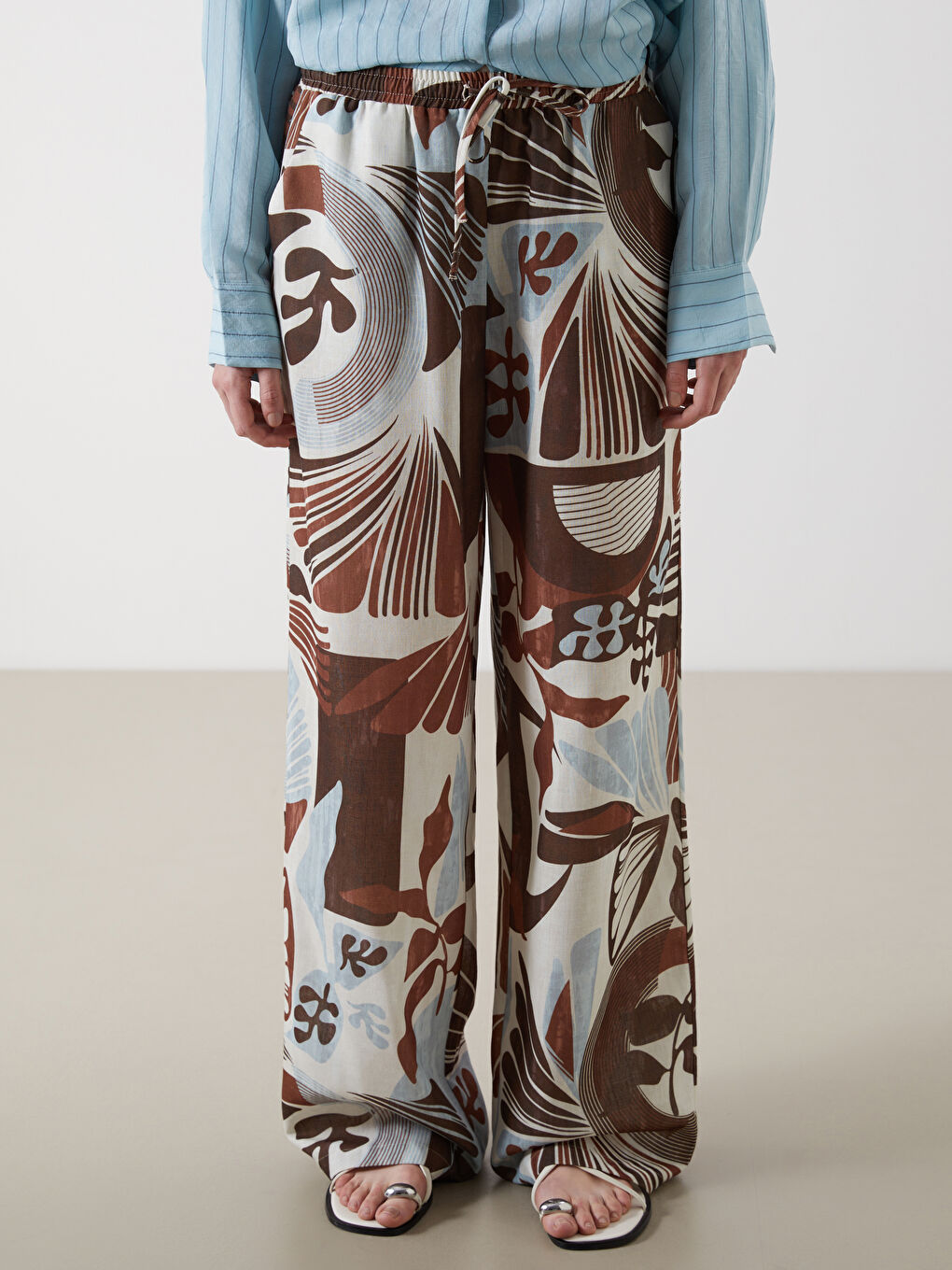 LCW Vision Elasticated Waist Patterned Wide Leg Women's Trousers -S5PO14Z8-LQQ