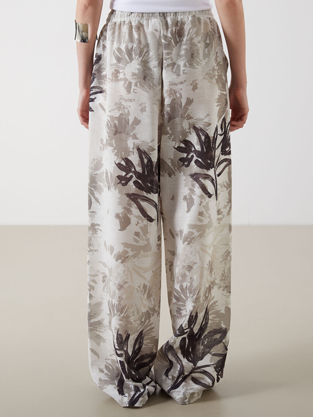 LCW Vision Elasticated Waist Floral Wide Leg Women's Trousers -S5PO14Z8-LQY