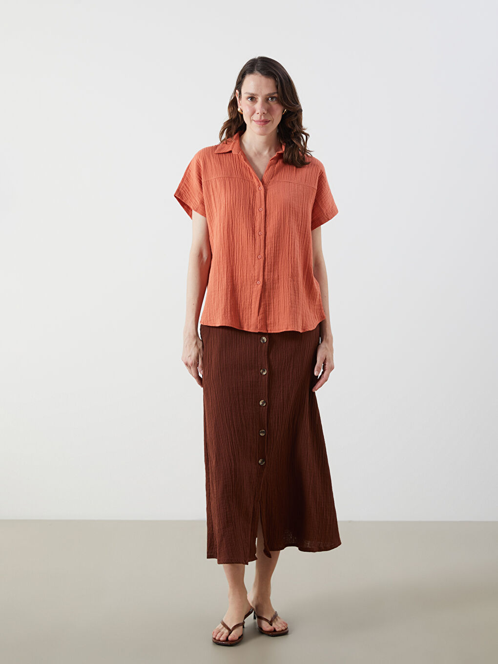 Kırmızı Müslin Kadın Gömlek-1