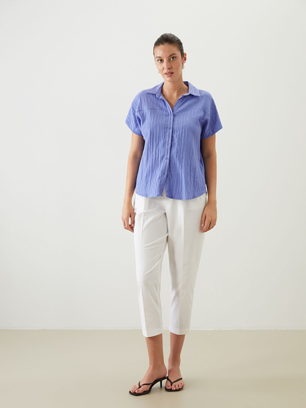 Mor Müslin Kadın Gömlek-1