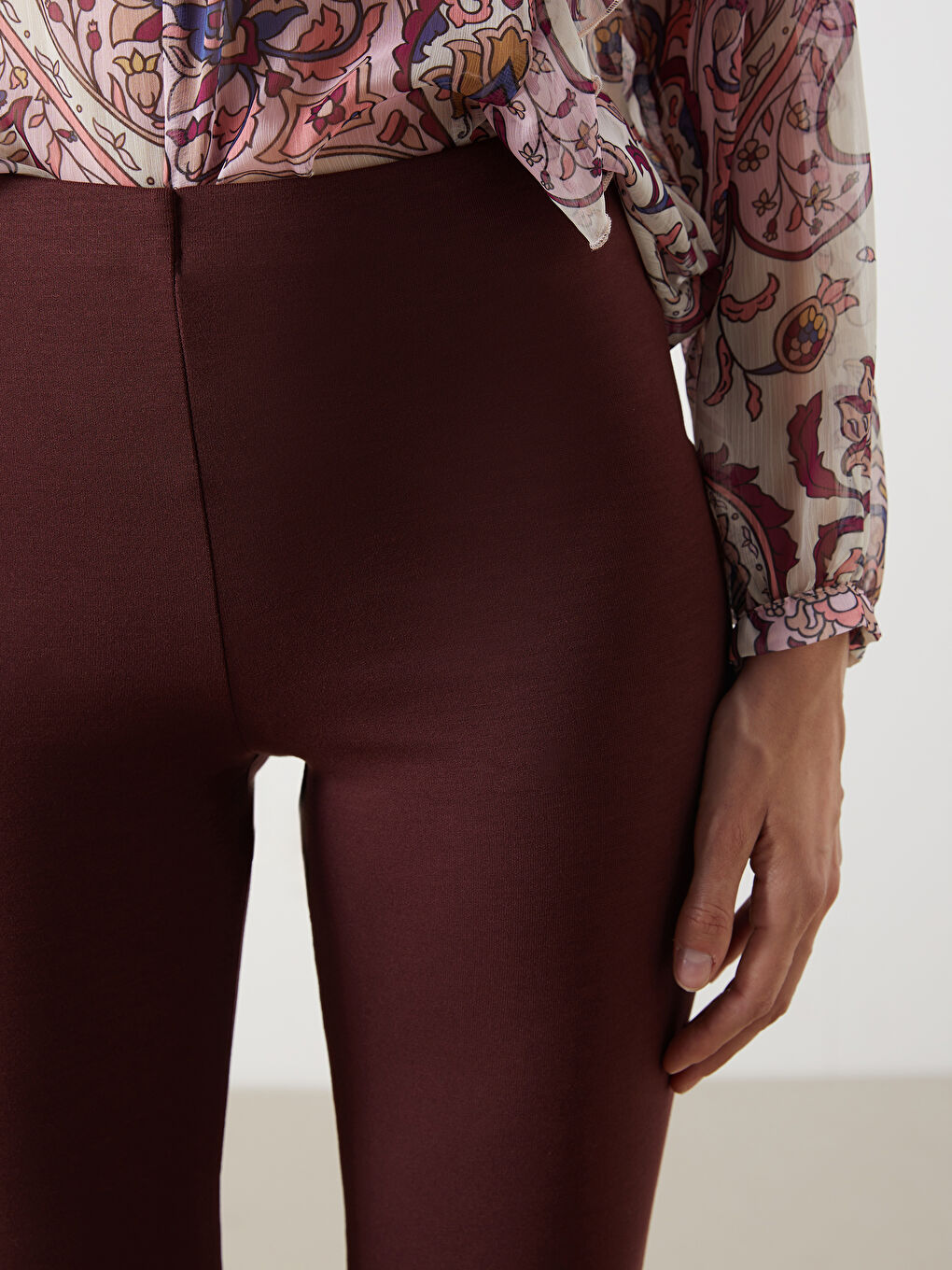 Bordo Beli Lastikli Kadın Tayt Pantolon-2