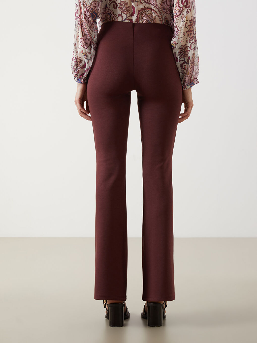 Bordo Beli Lastikli Kadın Tayt Pantolon-3