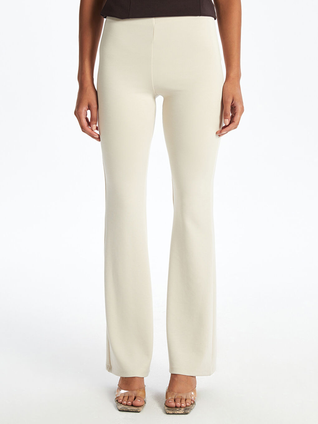 Bej Beli Lastikli Kadın Tayt Pantolon-1