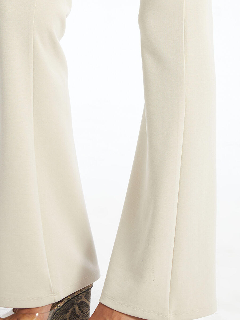 Bej Beli Lastikli Kadın Tayt Pantolon-2