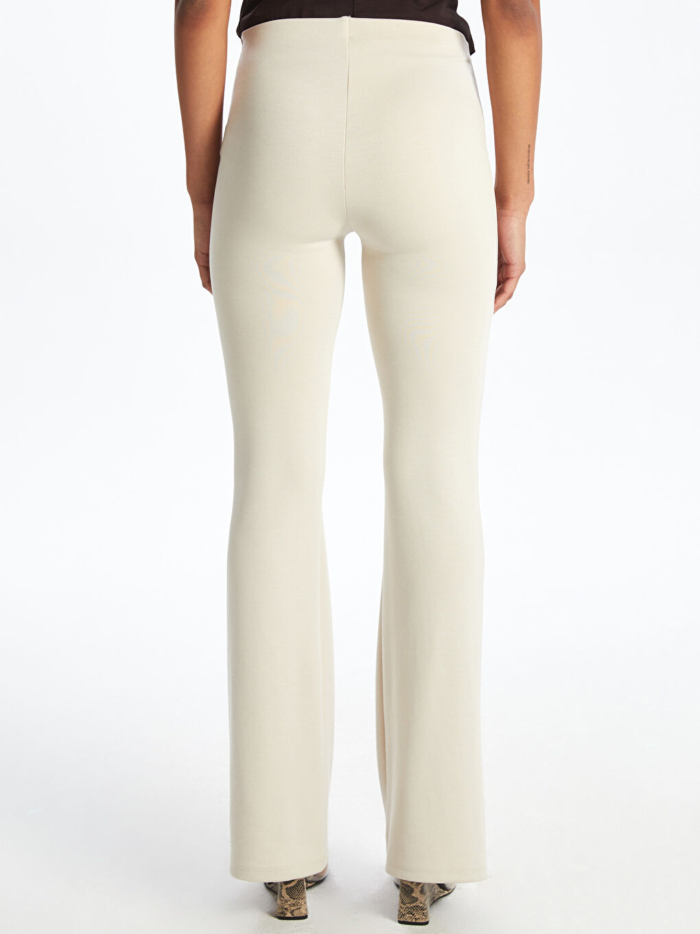 Bej Beli Lastikli Kadın Tayt Pantolon-3