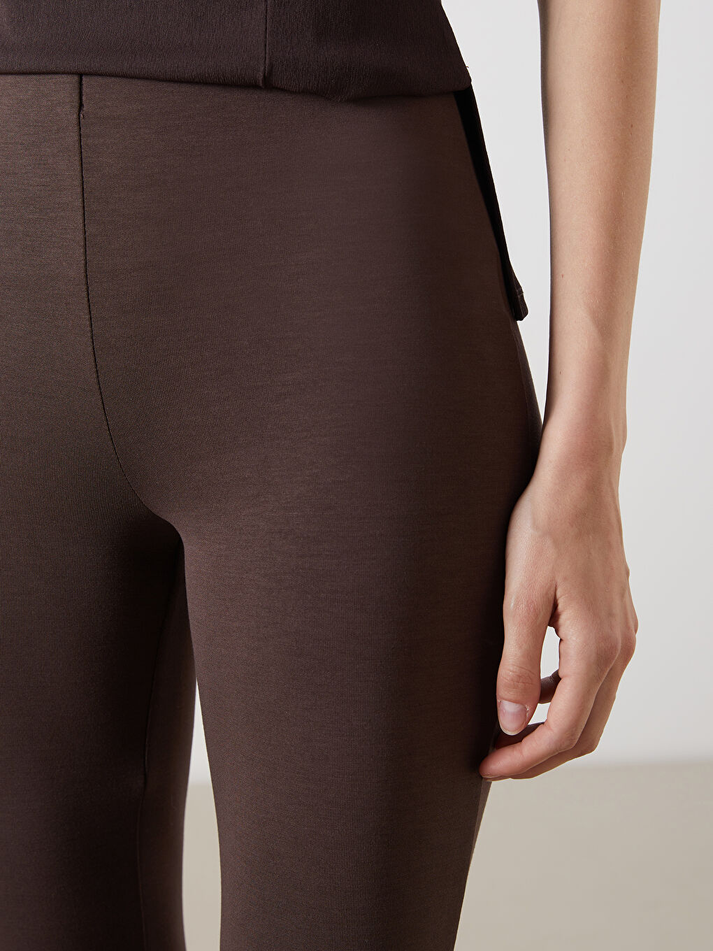 Kahverengi Beli Lastikli Kadın Tayt Pantolon-2