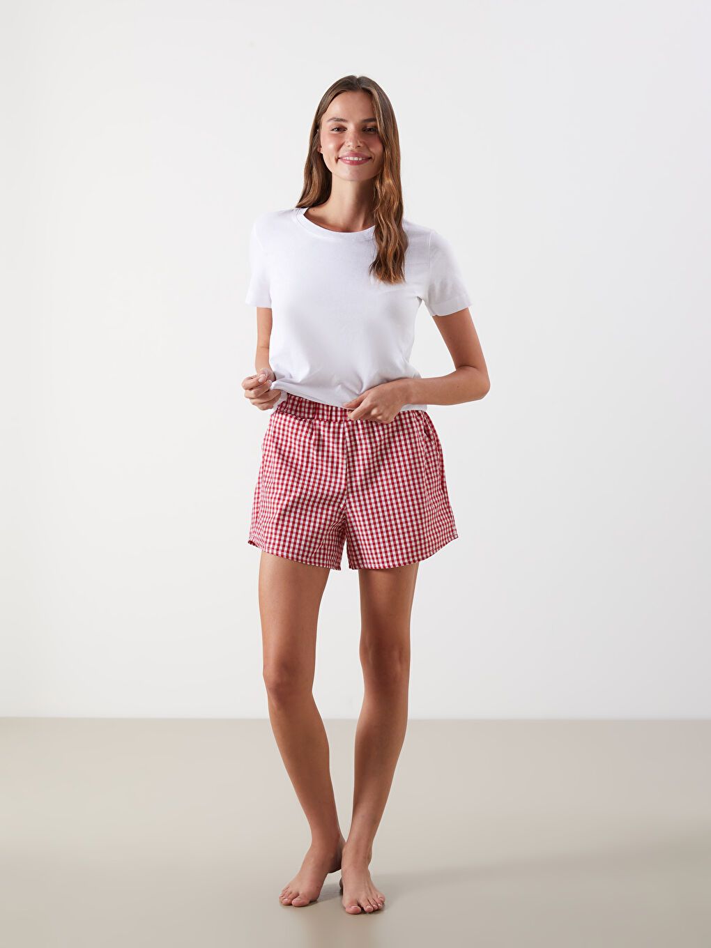 Elasticated Waist Plaid Women's Short Pyjama Bottoms -S5PO98Z8-LTP