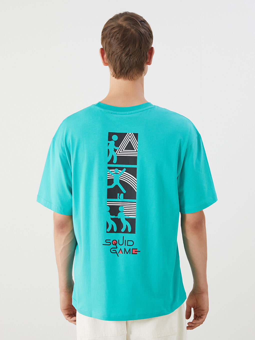 Yeşil Bisiklet Yaka Squid Game Baskılı Penye Erkek Tişört-3