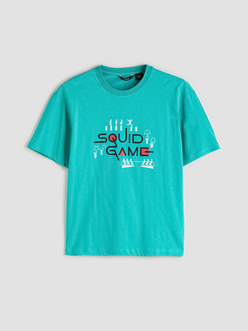 Yeşil Bisiklet Yaka Squid Game Baskılı Penye Erkek Tişört-4