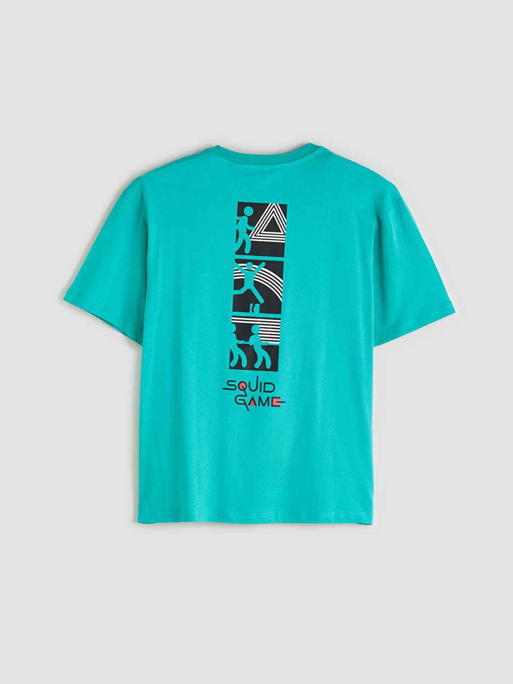 Yeşil Bisiklet Yaka Squid Game Baskılı Penye Erkek Tişört-5
