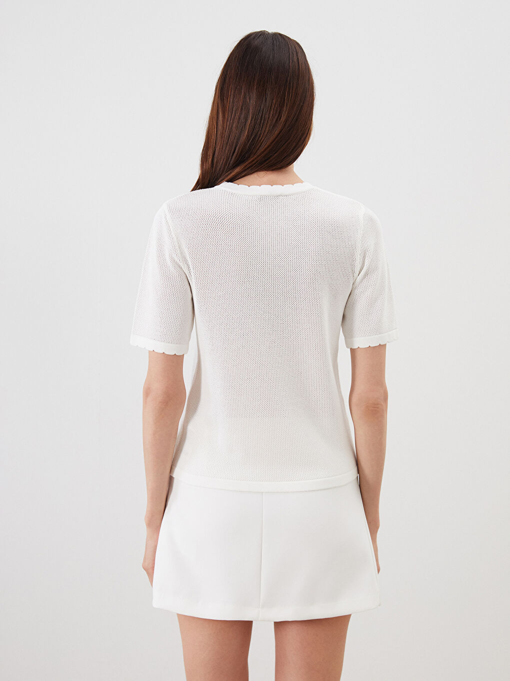 Ekru Bisiklet Yaka Nakışlı Kadın Triko Kazak-3